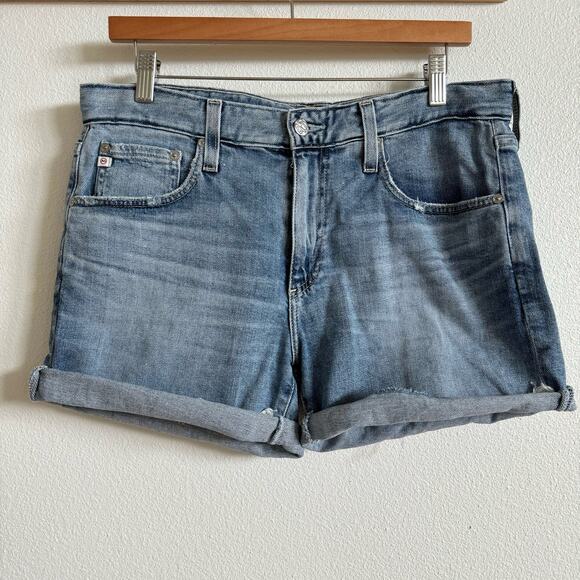AG Becke Medium Wash Denim Relaxed Slim Rolled Hem 5" Short Women's 29 - Picture 1 of 6